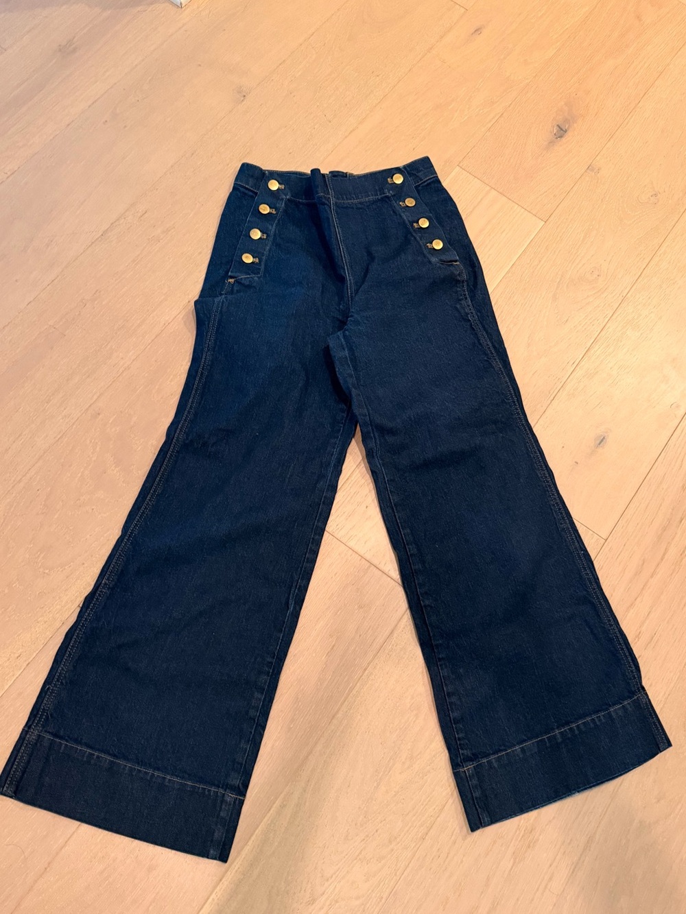 Petite JCrew denim Wide-Leg Sailor Jeans with Gold Button Detail